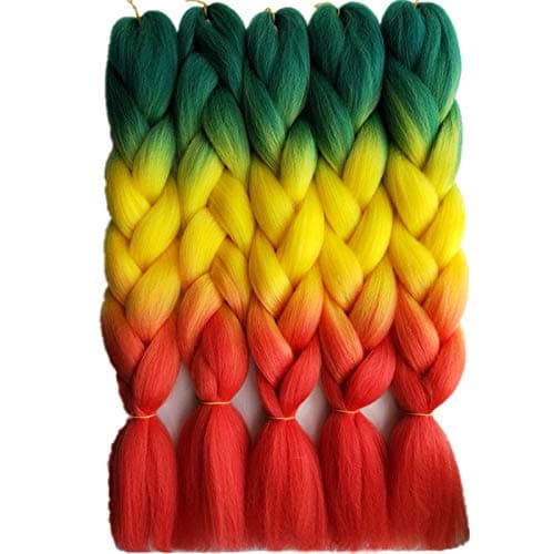 24inch Black to Midnight Blue Two Tone Ombre Color Synthetic Braiding Hair Extensions Jumbo Braids Hair Bulk 5packs/lot for Crochet Hair (green ombre)