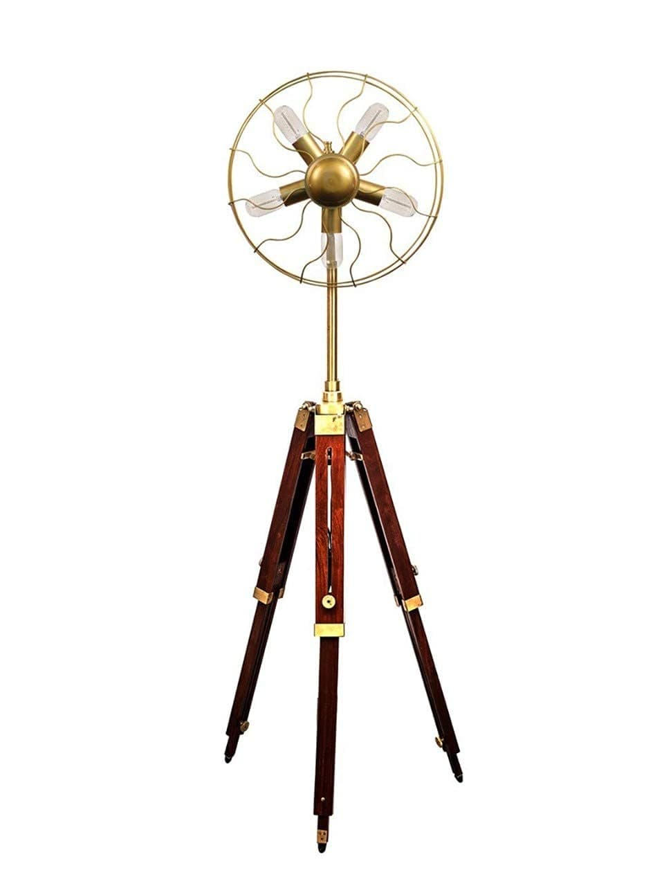 GLOBAL LUMINOUS Antique Tripod Fan 5 Light Floor Lamp with Modern Looks Beautiful Wooden Adjustable Tripod Stand Modern Studio Fanlight Home Decor Light…