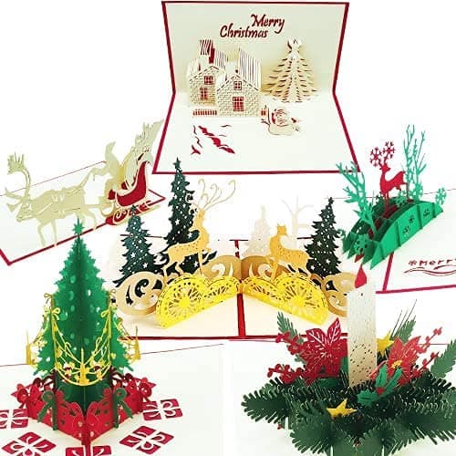 3D Christmas Cards pop up | Set of 6 Xmas Greeting Cards & Envelopes | Funny Personalized Holiday PostCards | Handmade thank you card Gifts, Tree, Snowman, Reindeer,Candle