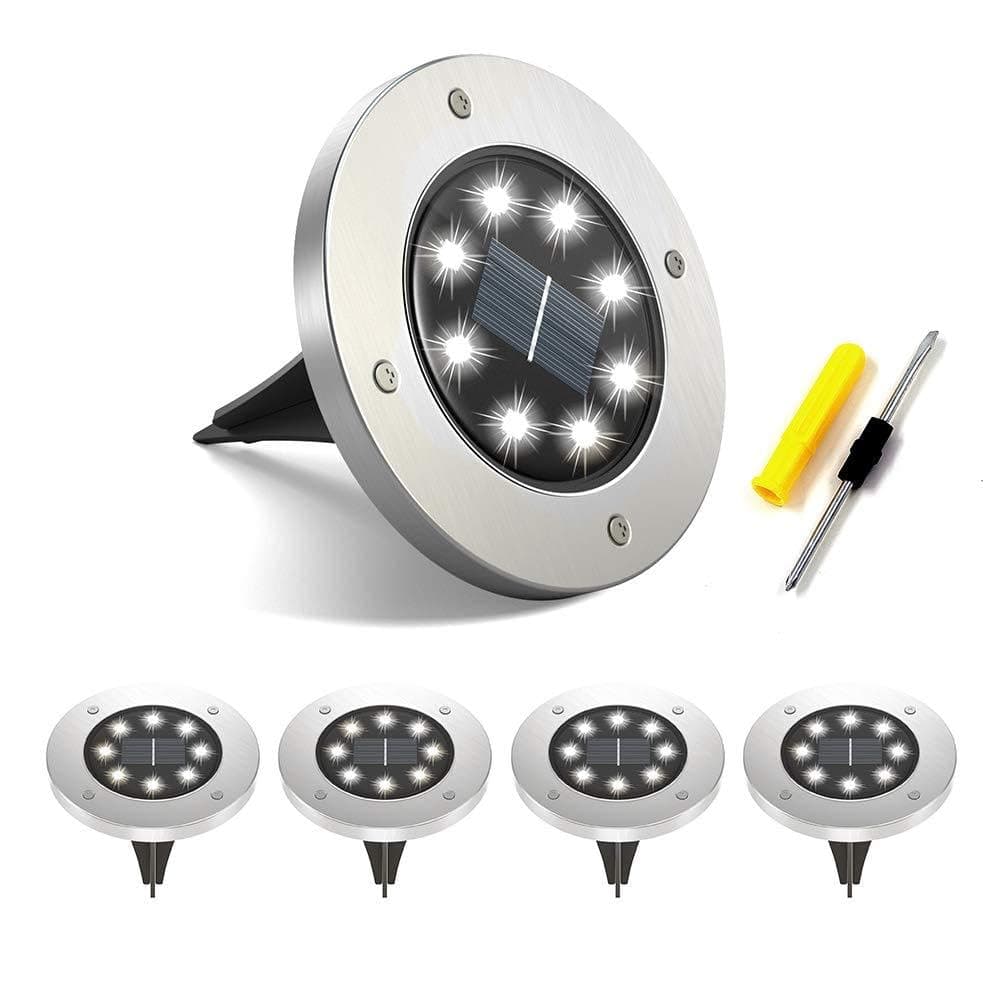 SANZEN Solar Garden Lights,Solar Disk Lights Outdoor Waterproof Solar Ground Lights for Pathway in-Ground Lawn Yard Deck Patio Walkway （5packs）(White)