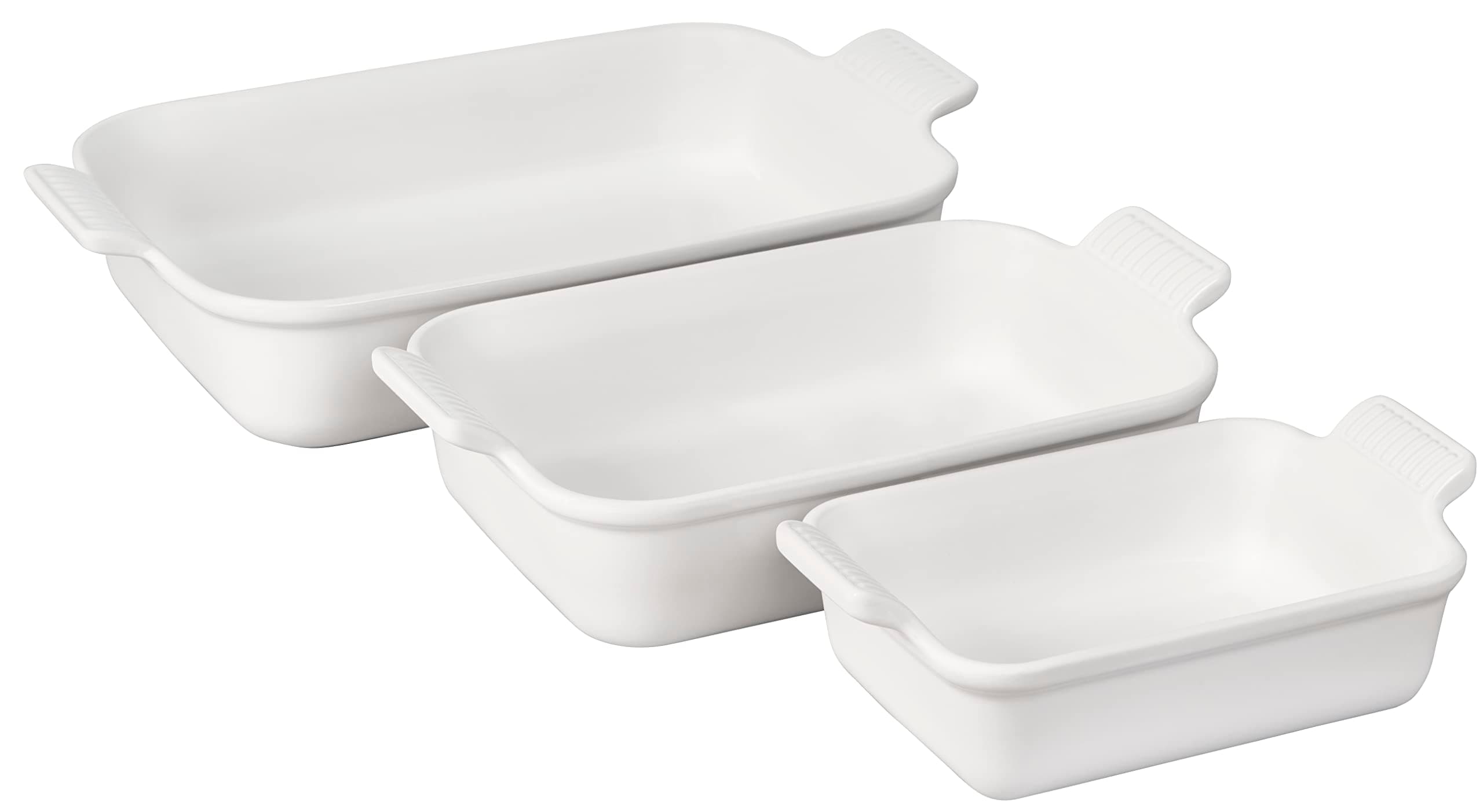 Le Creuset Stoneware Heritage Set Rectangular Plate, 3 Piece, White