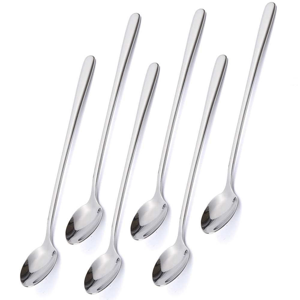 FOXAS 9-inch Long Handle Spoons, 22cm Sundae Spoons, 18/8 Stainless Steel Soda Spoons, Iced Teaspoons Cocktail Stirring Mixing Spoon for Hot Cold Drink Milkshake Latte, Bon Appétit Serie