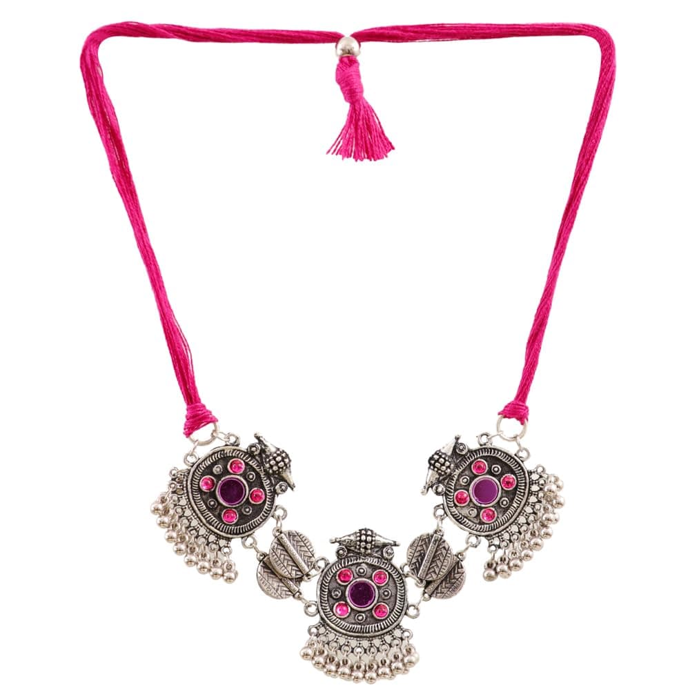 University TrendzOxidised Silver Boho Mirror Choker Necklace for Women & Girl's