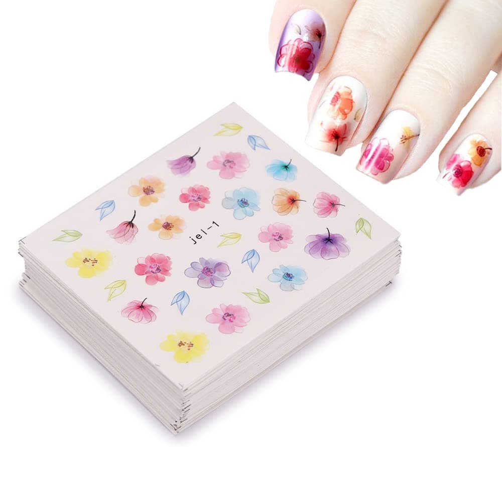 Nail Art Stickers for Women Finger Decorations Flowers Nail Decals 48 Sheets Beauty Accessories for Girls Flower Lip Leaf Feather Diamond Designs Kids Manicure Wraps Transfer Paper Sticker Tips Decor