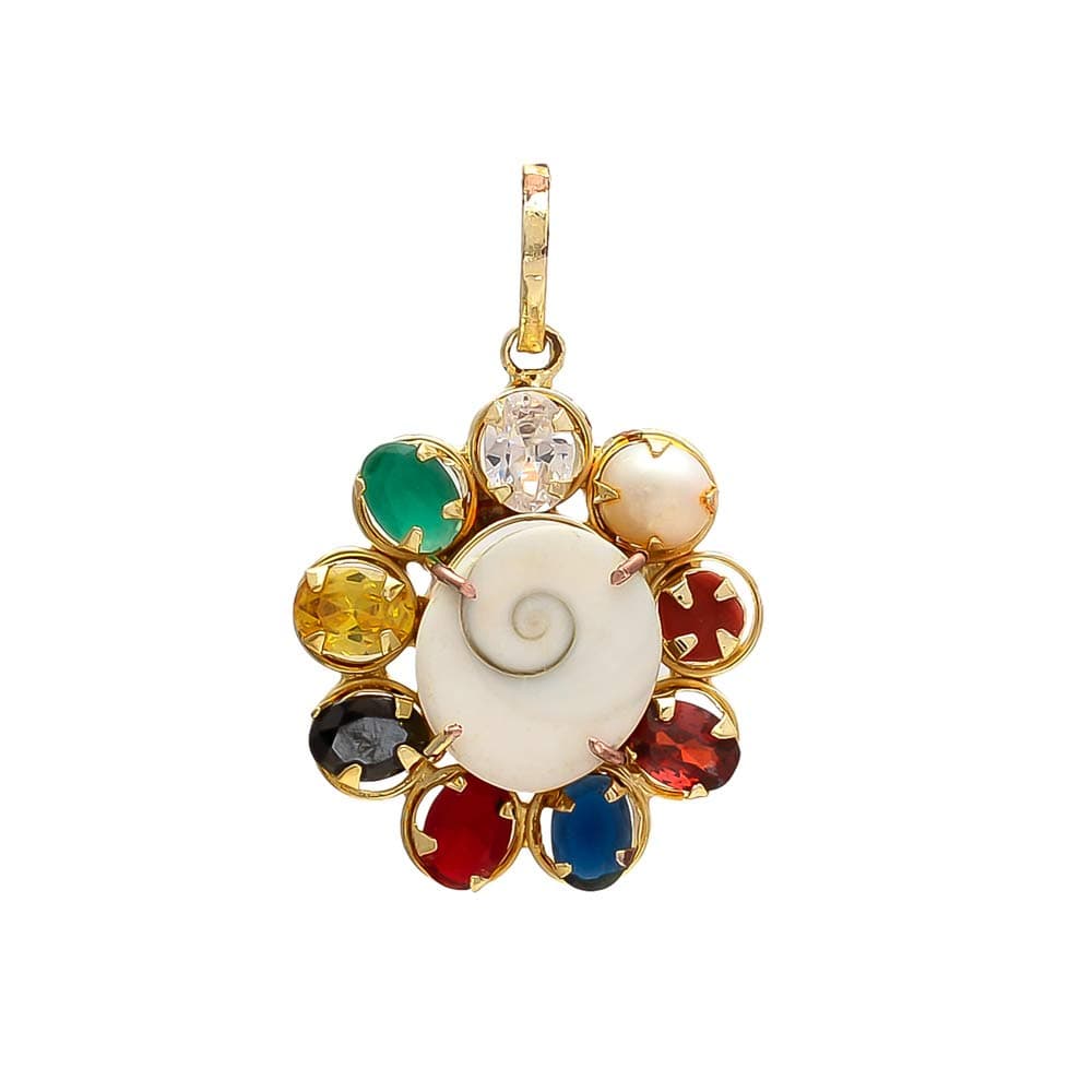 Multicolour Synthetic Navratna Gomti Chakra Brass Pendant for Men and Women