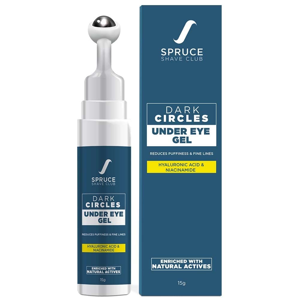 Spruce Shave Club Under Eye Cream Gel With Cooling Massage Roller For Dark Circles, Fine Lines & Puffy Eyes with Niacinamide & Hyaluronic Acid (15 G)