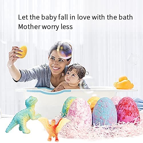 Bath Bombs with Toys for Kids (6x120g), Natural Handmade Bath Bombs Gift Set, Rich in Essential Oil, Fizzy Spa to Moisturize Dry Skin Dinosaur Eggs Bath Bomb for Kids
