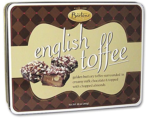 Bartons Old Fashion English Toffee - 10oz Gift Tin - Buttery Toffee, Milk Chocoloate, Chopped Almonds - Since 1898