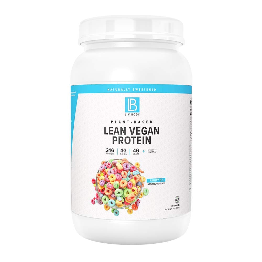 LIV Body | Plant-Based Lean Vegan Protein | 24g Protein & 4g BCAAs per Serving | Probiotic + Digestive Enzymes | Great Tasting Flavors (Fruiti O's)