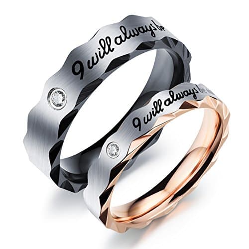Fate Love 2pcs Romantic I Will Always be with You Couples Promise Engagement Wedding Ring Set/Ring Necklace A Pair for Lover