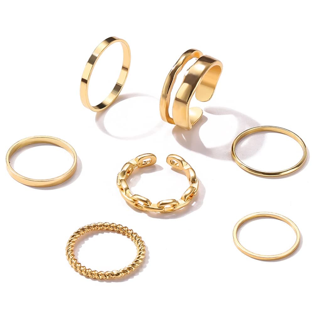 Latest Stylish Metal Boho Midi Finger Rings for Women and Girls - Set of 7 (D12983r), Golden