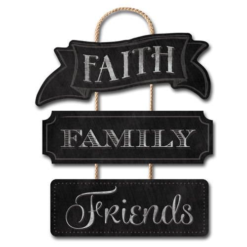 Highland Graphics Chalkboard Style “Faith Family Friends” Trio Sign