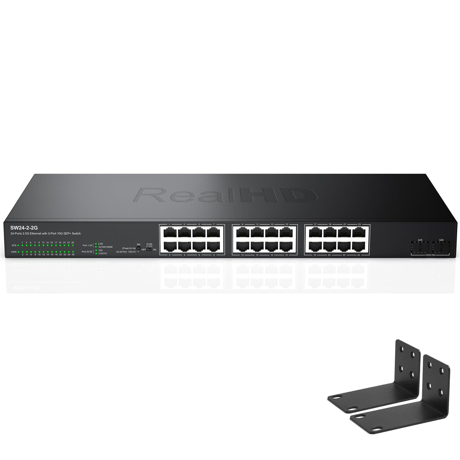24 Port 2.5G Web Managed Ethernet Network Switch 24 x 2.5 Gigabit | 2 x 10G SFP+ | Work with 10-100-1000Mbps Devices | 160G Bandwidth | Fanless Quiet Metal Internet Switch | Rack Mount