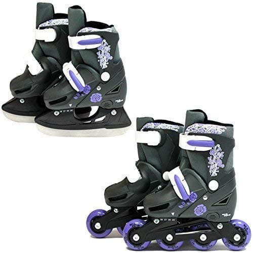 SK8 Zone Girls Purple 2in1 Roller Blades Inline Skates Adjustable Size Childrens Kids Pro Combo Multi Ice Skating Boots Shoes New