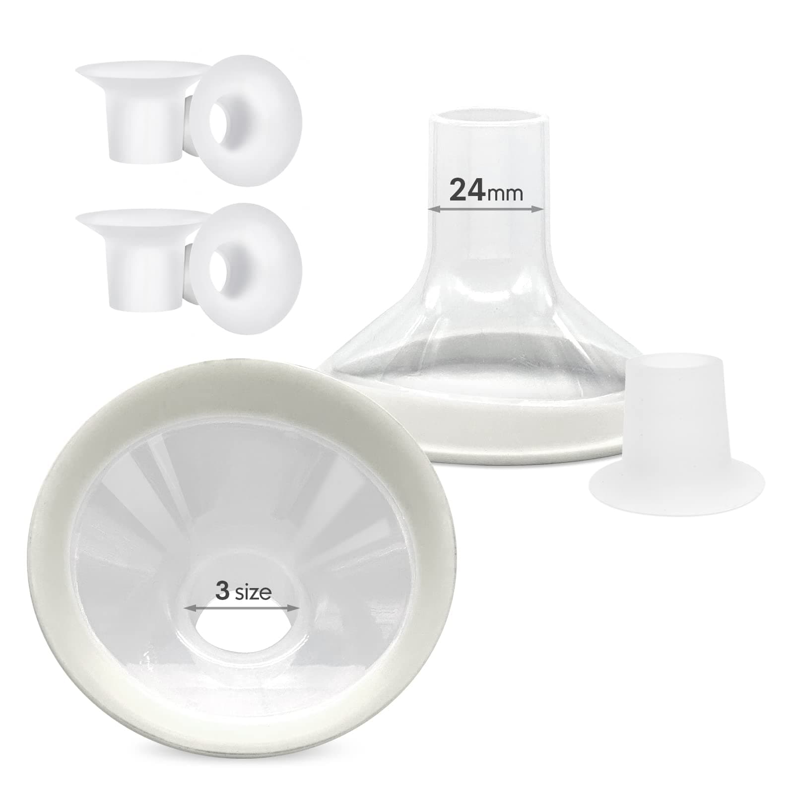 17mm 19mm 21mm Flange Inserts (6 PCS) Compatible with Lansinoh/Medela/Spectra Breast Pump, and 24mm Flange Shields (2 PCS), Replacement Pump Parts, Pump Flanges, Breast Pump Accessories