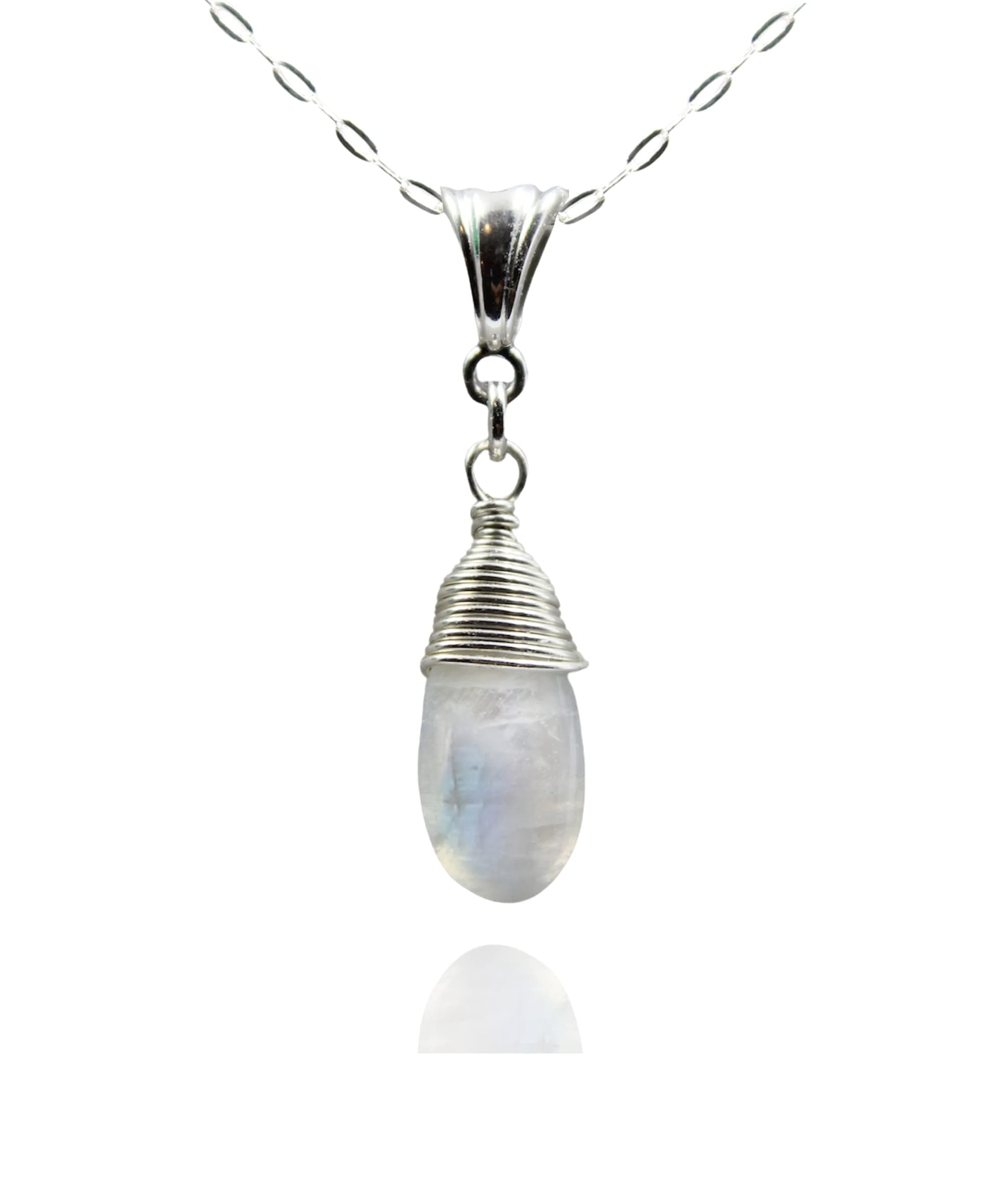LND Moonstone Necklace, June Birthstone, Handmade Teardrop Genuine Gemstone Pendant, 925 Sterling Silver Jewelry, 18 Inch Chain