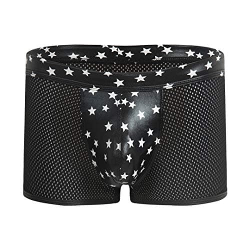 Tynora Men Shiny Metallic Underwear Bikini Swimsuit Underpants Underwear Boxer Brief Trunks(Blue M)