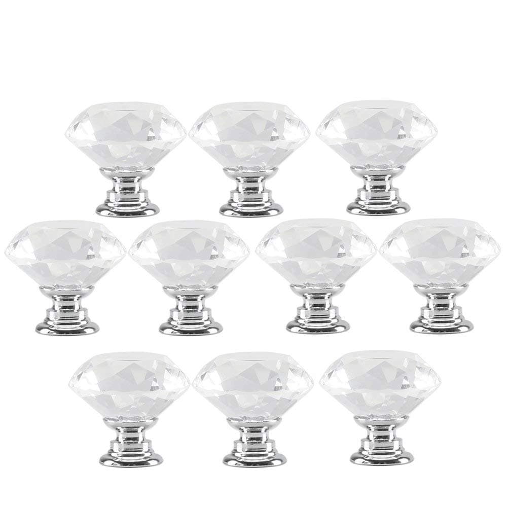 10PCS Crystal Drawer Pulls Glass Clear Door Knobs for Kitchen Cabinets Wardrobe Cupboard Closet Hutch Chest Desk, Diamond Shape Furniture Handles w/Screw by INNKER