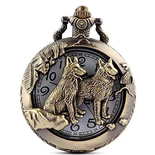 Retro Antique Animal Pocket Watch, Wolves, Casual