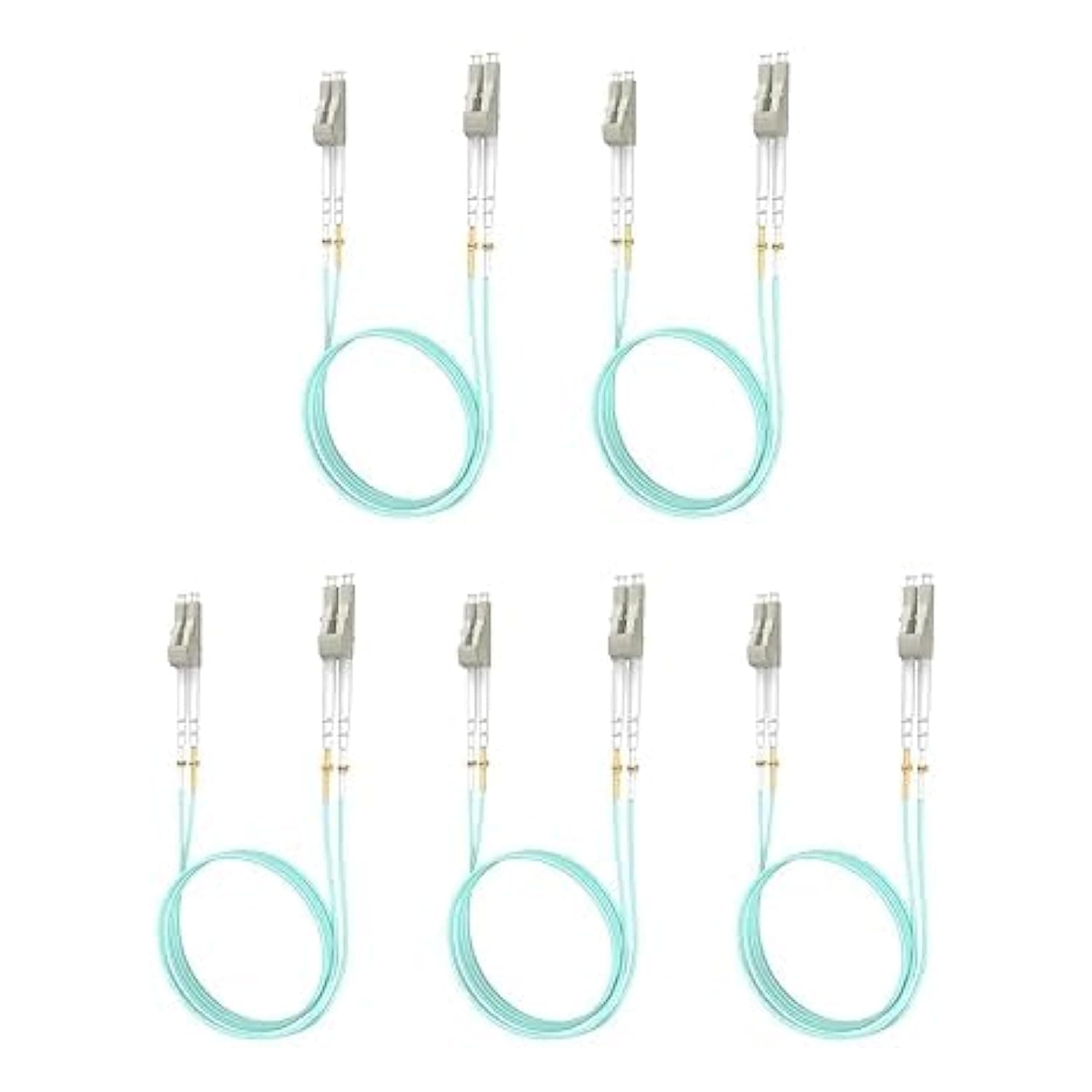 OM3 Lc to Lc Fiber Patch Cable - 5 Pack, 1m (3ft), OM3 Multimode, 10Gb Multi Mode, Aqua MM Fiber