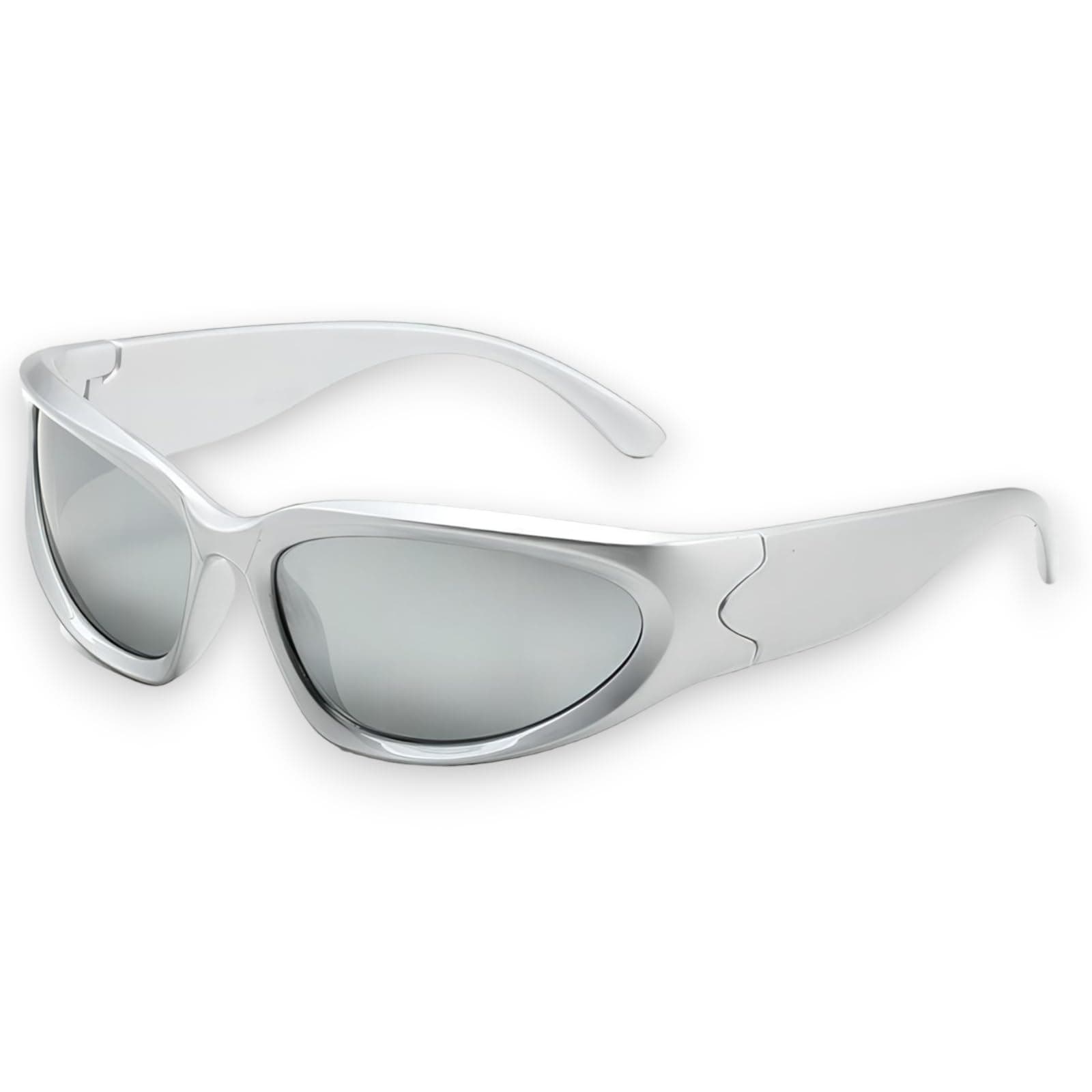 milramtobY2K Wrap Around Fashion Sunglasses Silver Oval Shades Sports Sun Glasses Cyber Aesthetic Eyewear for Women Men