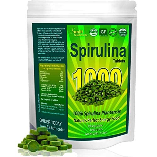 Spirulina Tablets (Mega-Pack 1000 Tablets). Organic, raw, Non-GMO. 100% Pure Green Superfood Spirulina Plantensis Supplement. Maximum Protein and Chlorophyll. No preservatives or fillers. (4 Pack)