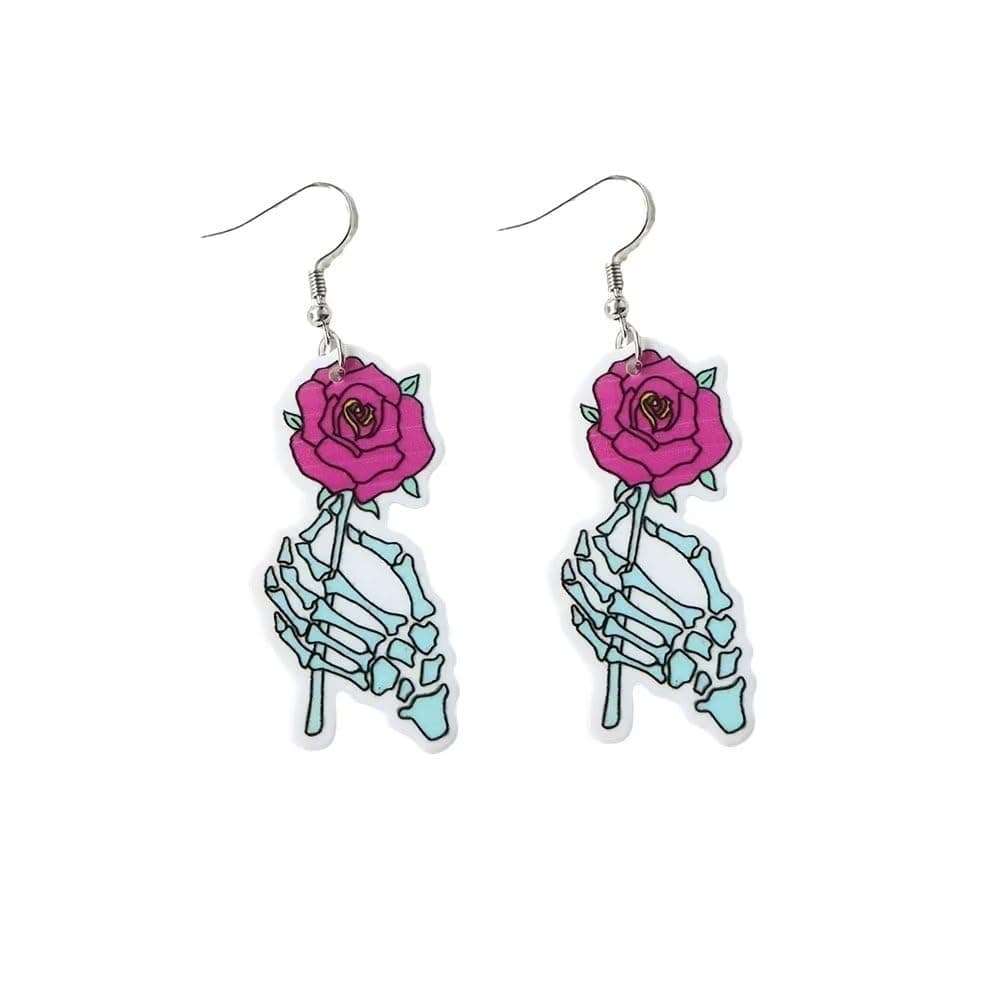 Halloween Earrings For Women Funny Love Heart Skull Ghost Acrylic Earrings Exaggerated Hip-Hop Punk Halloween Jewelry