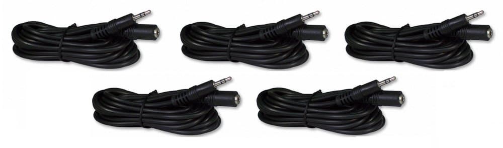 Five Pack of YCS Basics 12 Foot 3.5mm Headphone Extension Cables Male/Female
