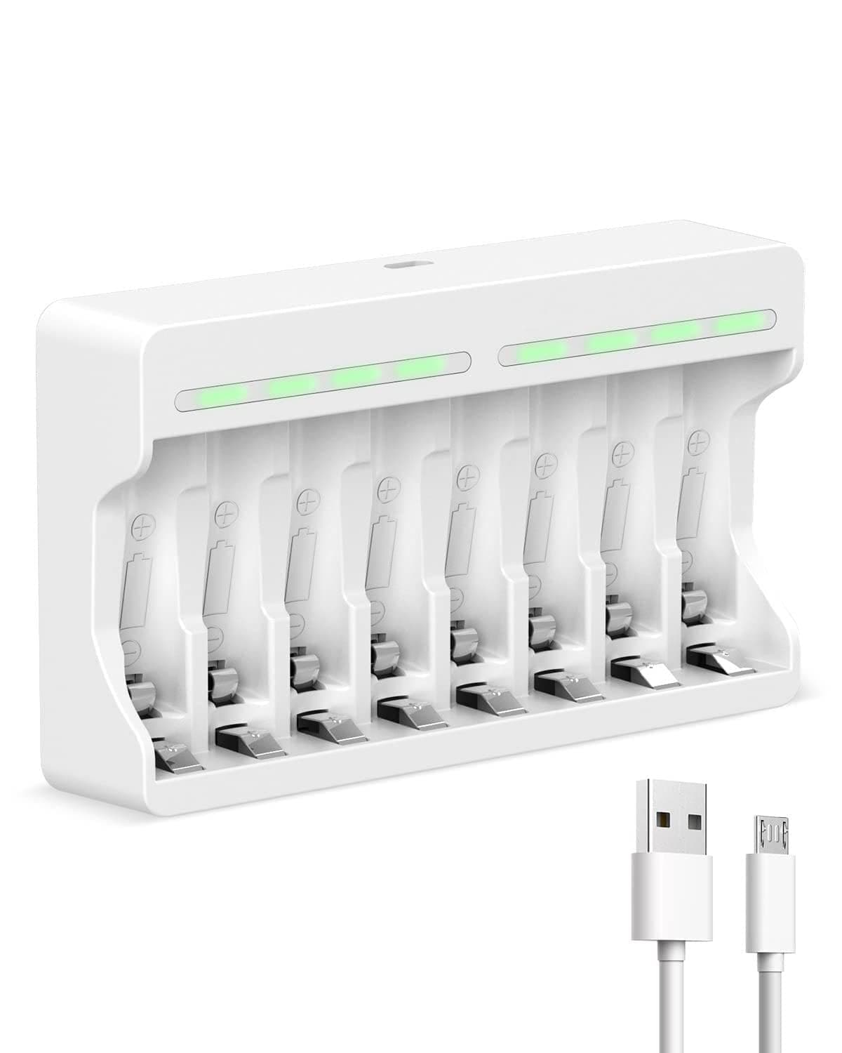 NALACAL 8 Slots Battery Charger, for AA AAA Ni-MH Rechargeable Battery, 5V 2A Fast Charging Function, Micro USB Input, Intelligent Battery Detection Technology, Rechargeable AA AAA Battery Charger