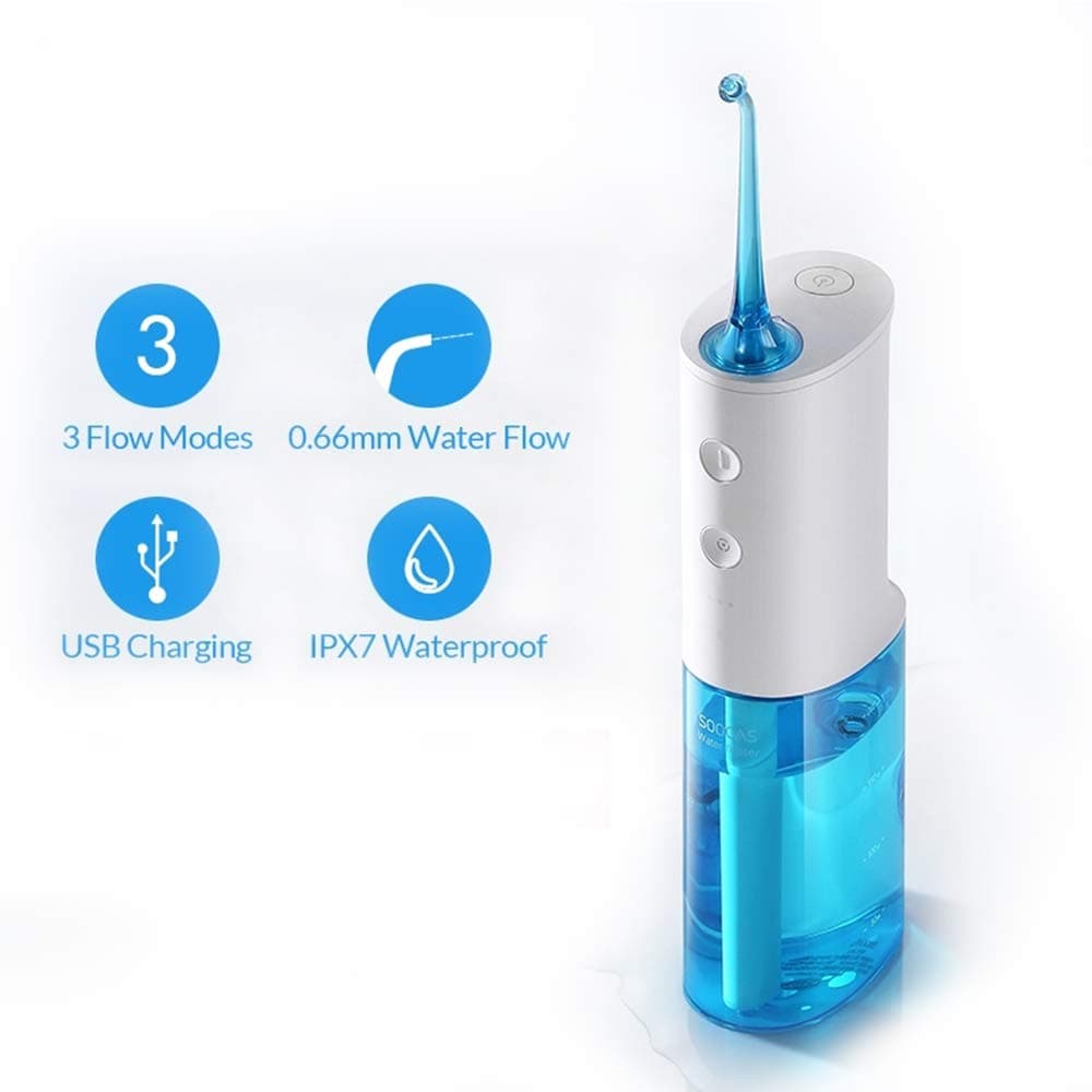 Soocas W3 Portable Oral Irrigator with 3 Cleaning Mode, Waterproof 230ml Rechargeable Cordless Water Flosser Deep Clean for Teeth
