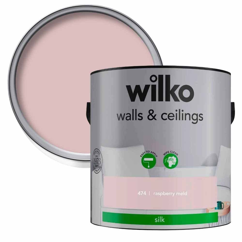 wilko Walls & Ceilings Raspberry Meld Silk Emulsion Paint, Hardwearing Emulsion Paint, Washable Emulsion Paint, 2.5L