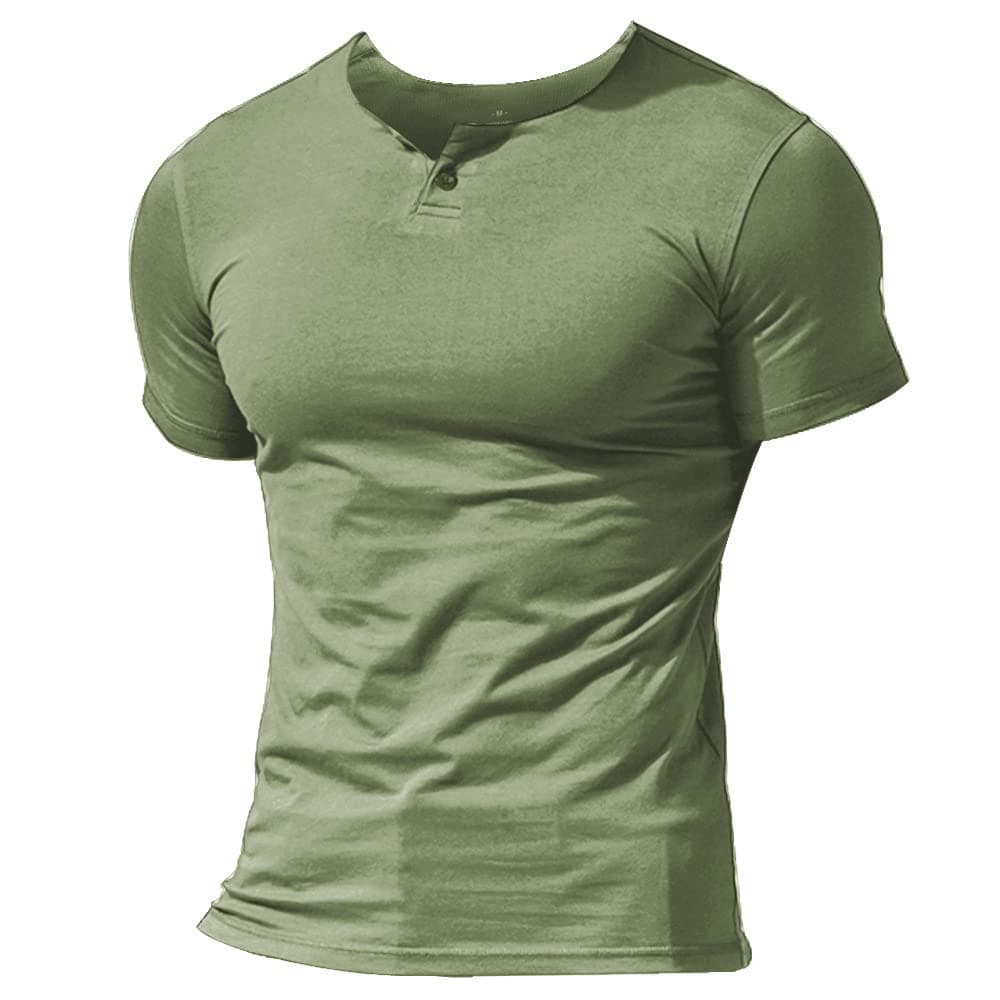 Mens Summer Casual Short Sleeve Henleys T-Shirt Single Button Placket Plain v Neck Shirts