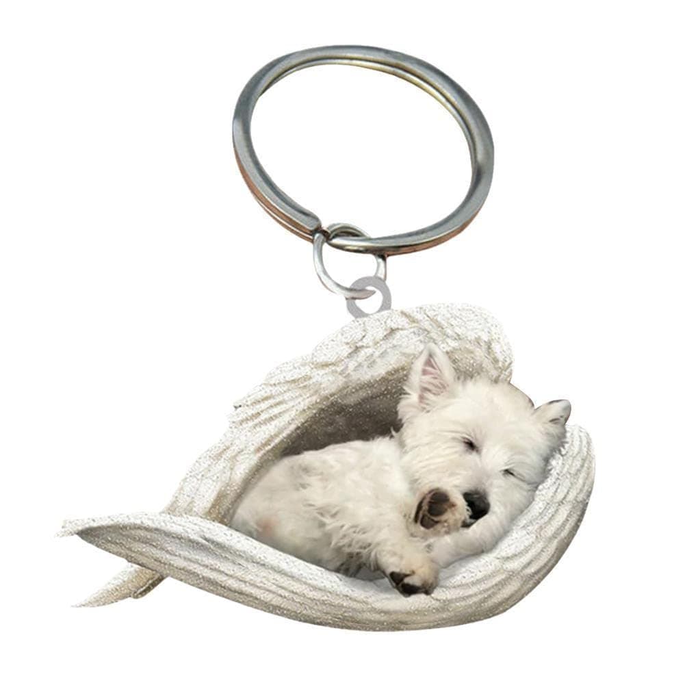CHAHUCHAHU Dog Sleeping Angel Acrylic Keychain Cute Dog Animal Angel Wings Hanging Ornaments Car Pendant for Dog Lovers