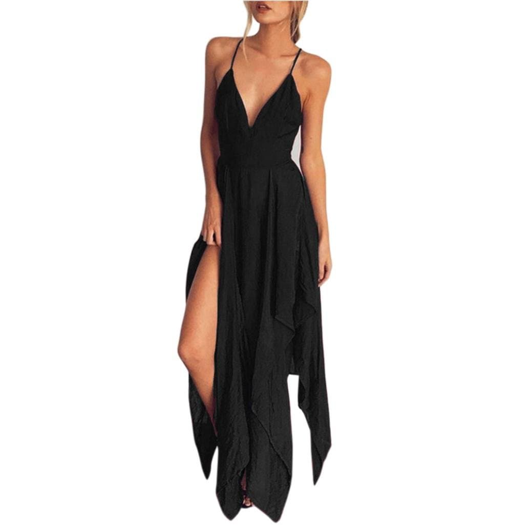 Kimloog Women Summer Halter Backless Sleeveless Casual Boho Party Cocktail Irregular Long Maxi Dress Beach Sundress Black