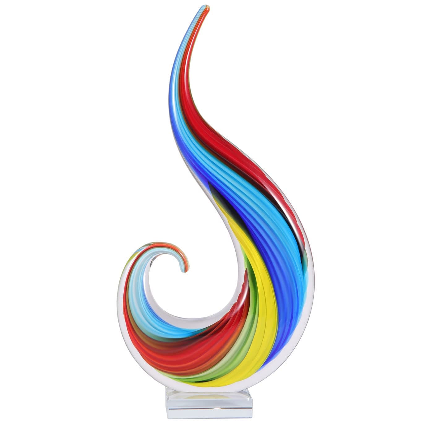 Luxury Lane Hand Blown Rainbow Swirl Sommerso Art Glass Sculpture for Decor 15 inch Tall Centerpiece Table Decoration