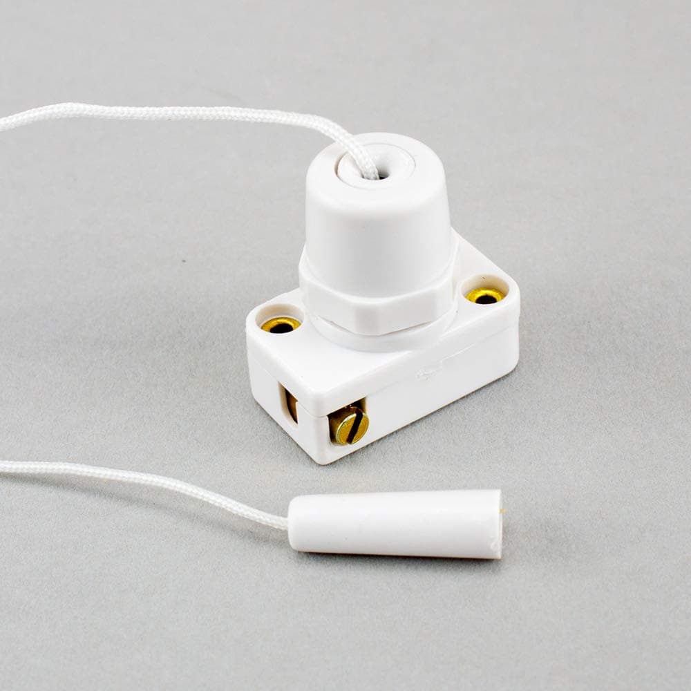 Jeani 2A White Pull Cord Switch, Centre Pull, 10mm Thread, H25mm W25mm D14mm, Cord Length 230mm