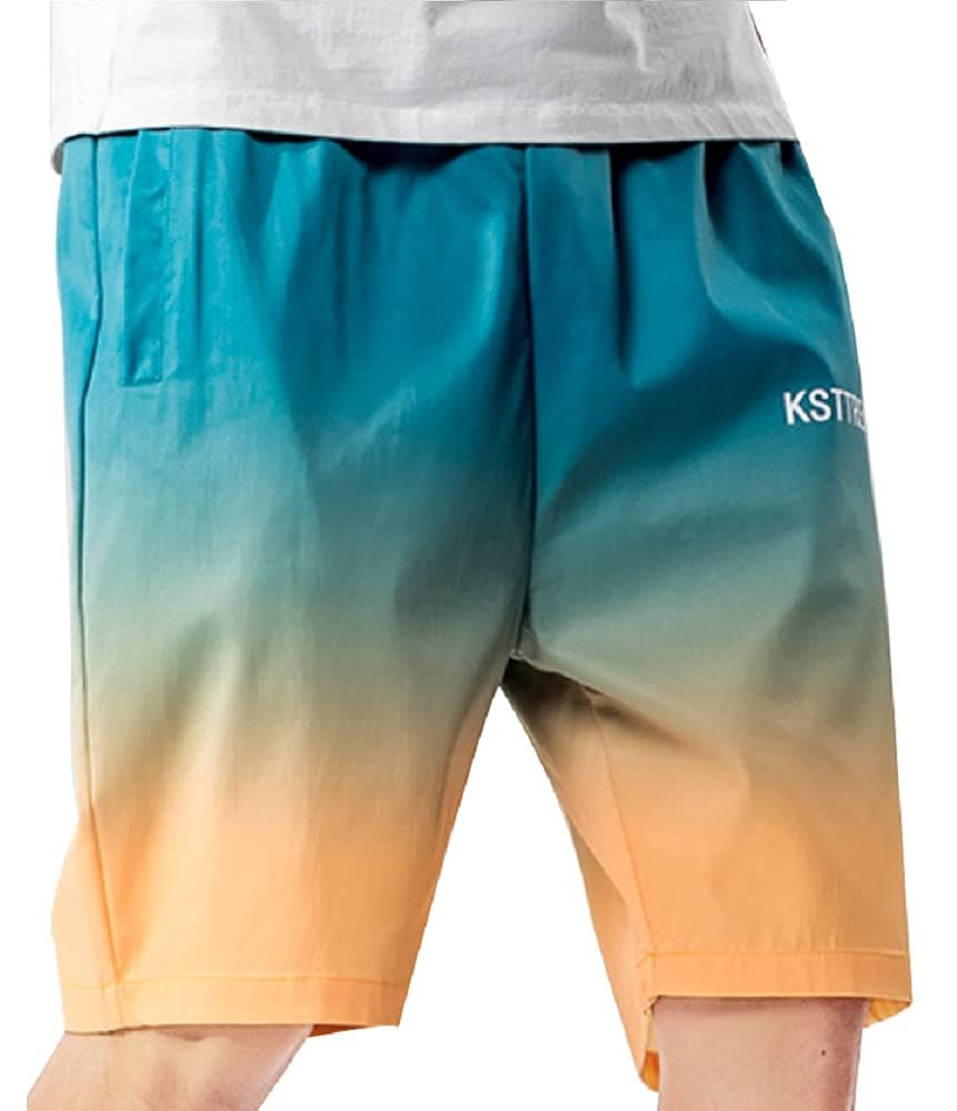 Men's Summer Gradient Color Lightweight Short Pants Straight Loose Casual YOUTH Trend Beach Shorts Swim Shorts