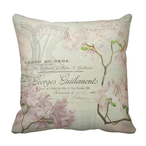Cotton Linen Throw Pillow Case Cushion Cover Colorful18x18,CCMahn, Pink Floral Vintage Chic French Script