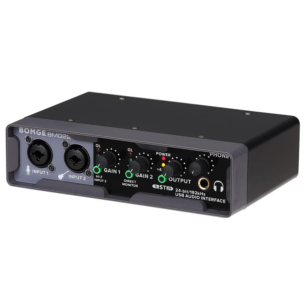 BOMGE USB Audio Interface(24 bit/192 kHz) with XLR, phantom power, Direct Monitoring, Loopback for PC Recording, Streaming,Guitarist, Vocalist,and Podcasting
