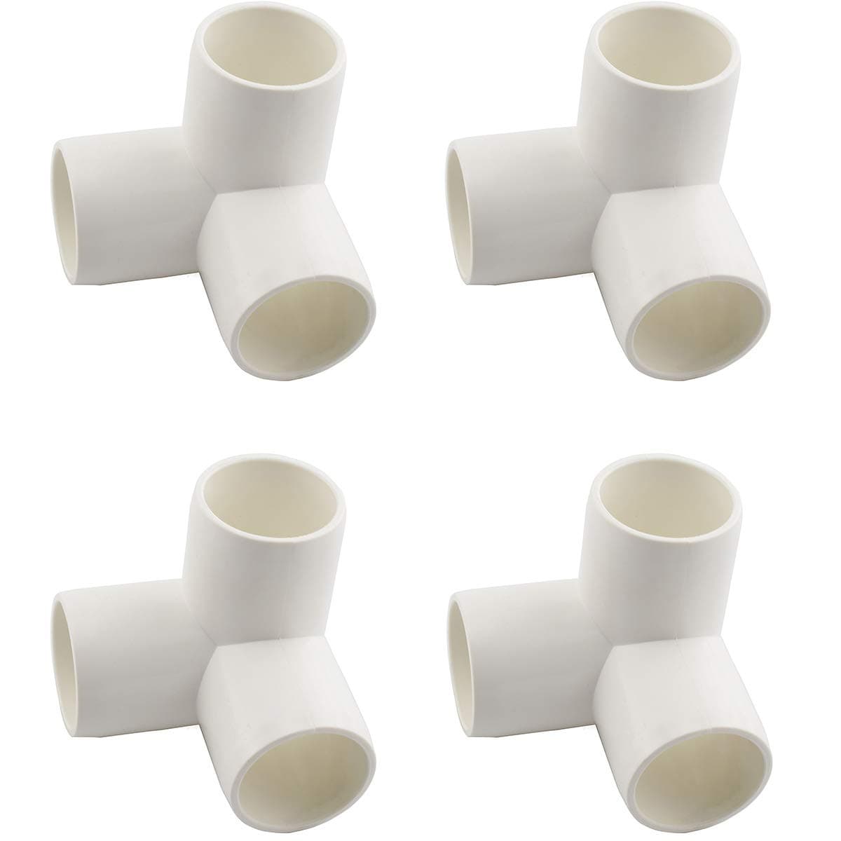 SDTC Tech 4-Pack 3/4" 3 Way PVC Fitting Elbow Furniture Grade Pipe Connector for DIY PVC Shelf Garden Support Structure Storage Frame, White