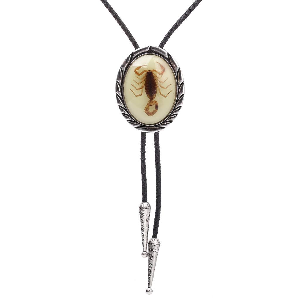 Bolo tie for Men- Unique Luminous Stone Native American White 3D Scorpion Animal Bolo ties Handmade, 2# Luminous, one