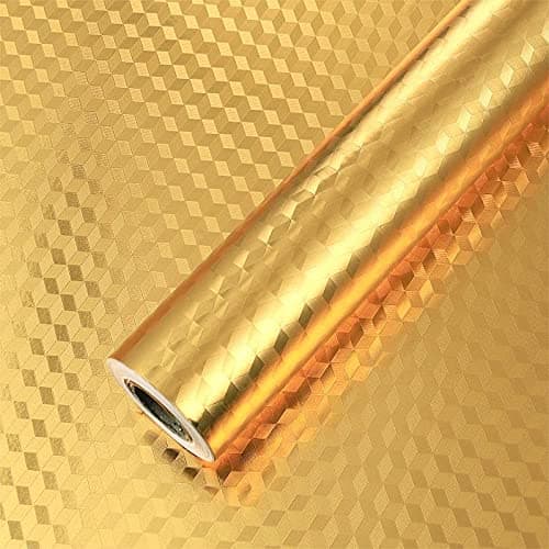 Arthome Oilproof Aluminum Foil Paper, Self Adhesive Peel and Stick Vinyl Decorative Roll Shiplap Wall Covering, High Temperature Resistant and Anti Smoke for Wall Kitchen (40x300cm) Gold