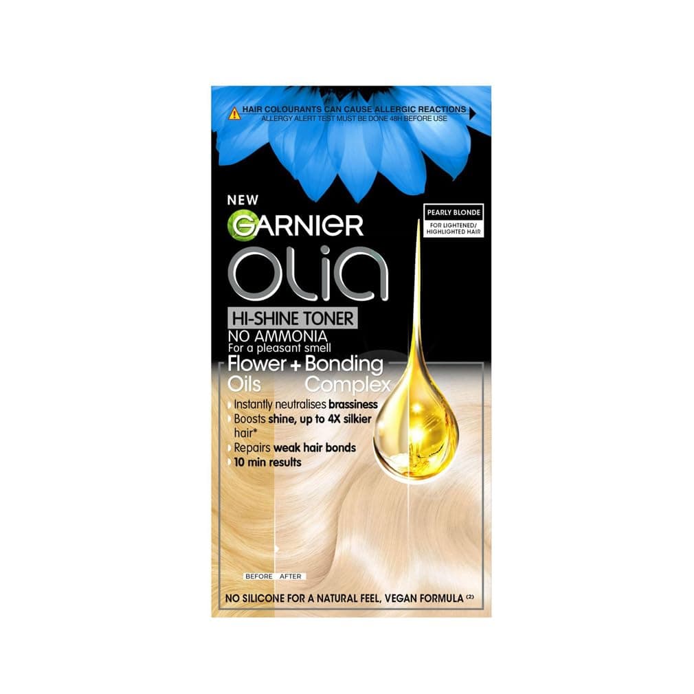 Garnier Olia Hi-Shine Hair Toner, Neutralises Brassy Tones, No Ammonia, Vegan Formula, Colour: 10.02 Pearly Blonde, 174ml