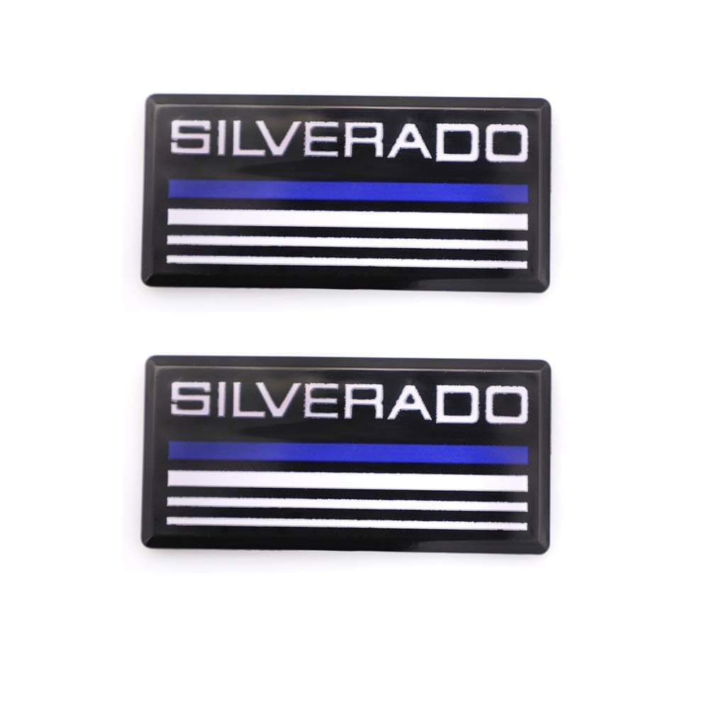 2x SILVERADO Cab Emblem Decal Side Roof Pillar Badge Replacement For Chevrolet Silverado Suburban Tahoe Blazer C/K Series Truck Automotive Accessories Decoration (Black,Blue line)