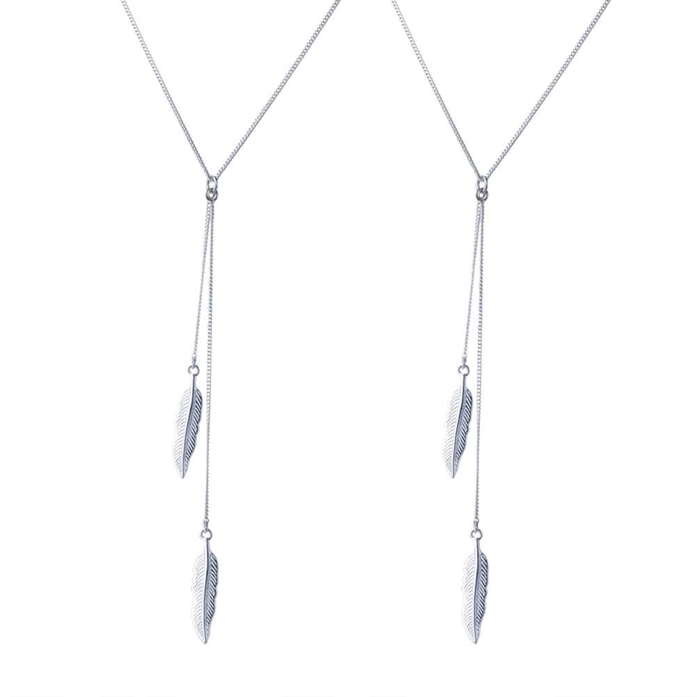 SILVERAGE Sterling Silver Two Feathers Pendant Necklace For Women 18.4''+1.4'' Extender