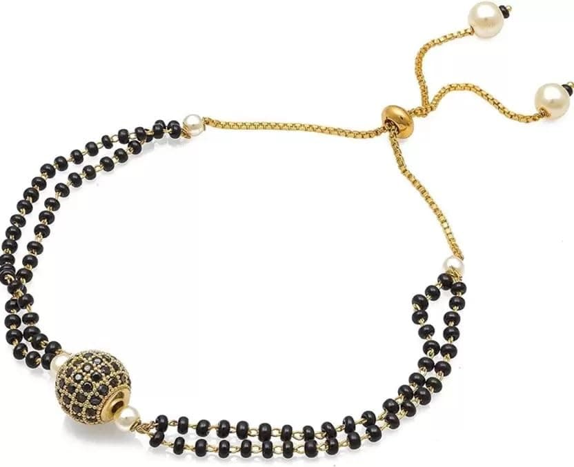 NANDANA COLLECTIONSBeautiful Gold Plated American Diamond Bracelet Hand Mangalsutra for Women