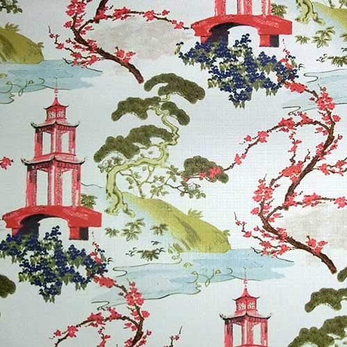 Asian Chinoiserie Toile Print Zen Snow Regal Fabric