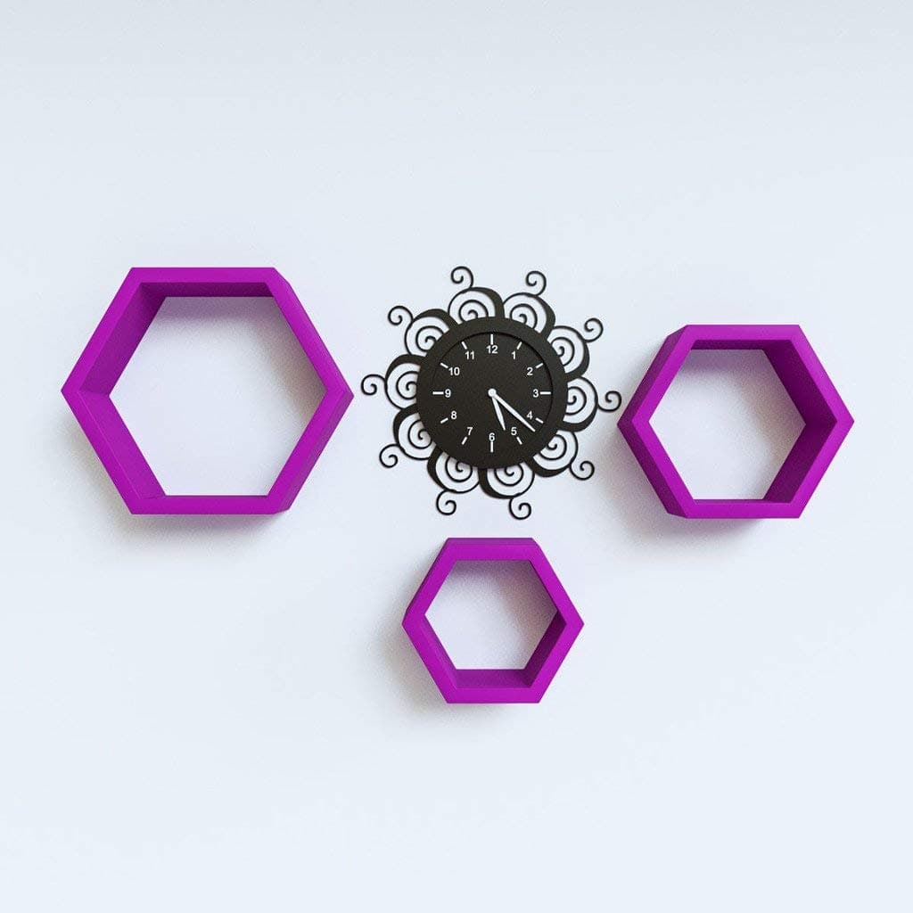 SANAYA HANDICRAFTS - hexacorner 3 Wall Shelf for Living Room,Bedroom,Office,Wall Decor|MDF Material|(Purple) ;S.HC - 01