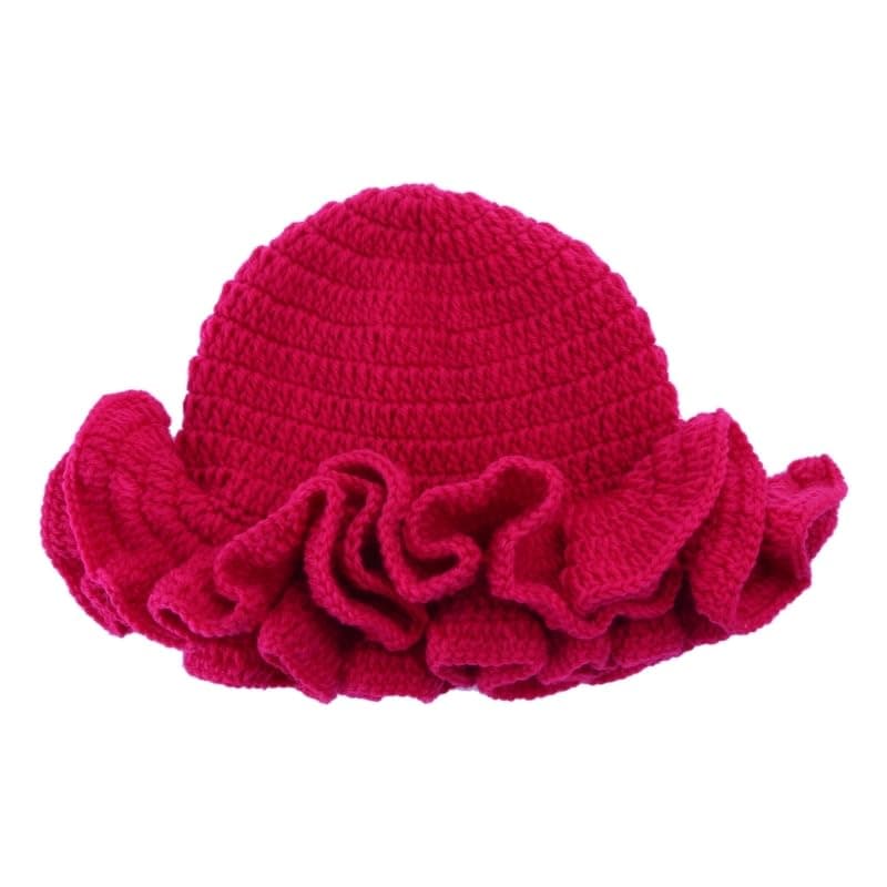Hat, Adult Crochet Bucket Hat Handmade Ruffled Brim Fisherman Hat Windproof Hat