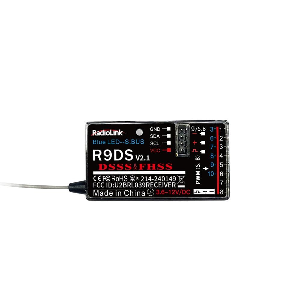 R9DS 10 Channels 2.4GHz RC Receiver SBUS/PWM Long Range Control for Airplane/Car/Multirotors, Compatible with Transmitter AT9/AT9S/AT9S Pro/AT10II/AT10